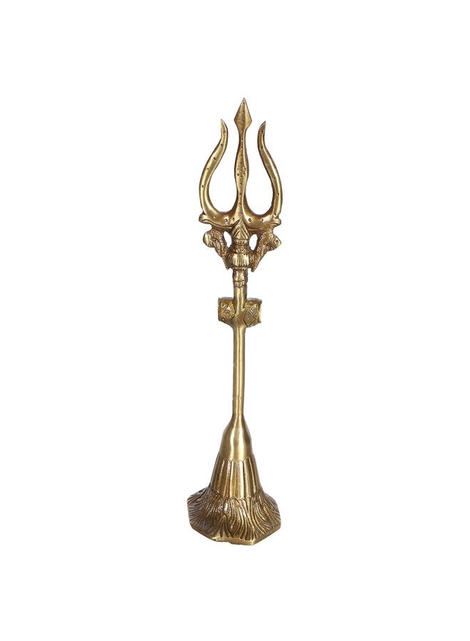 Two Moustaches 8 Inches Brass Shiva's Trishul with Damru, Antique Finish, Brass Mahadev Trishul with Damru Figurine, Shiva Trishul Statue, Solid Brass Heavy Weight 370 Grams, Standard, Pack of 1 - Image 1